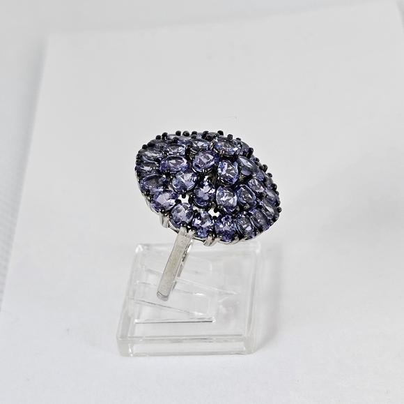 Genuine Tanzanite Cluster Ring in Platinum over Sterling Silver Sz 6 - Picture 9 of 12